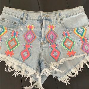Neon tribal CARMAR Denim shorts